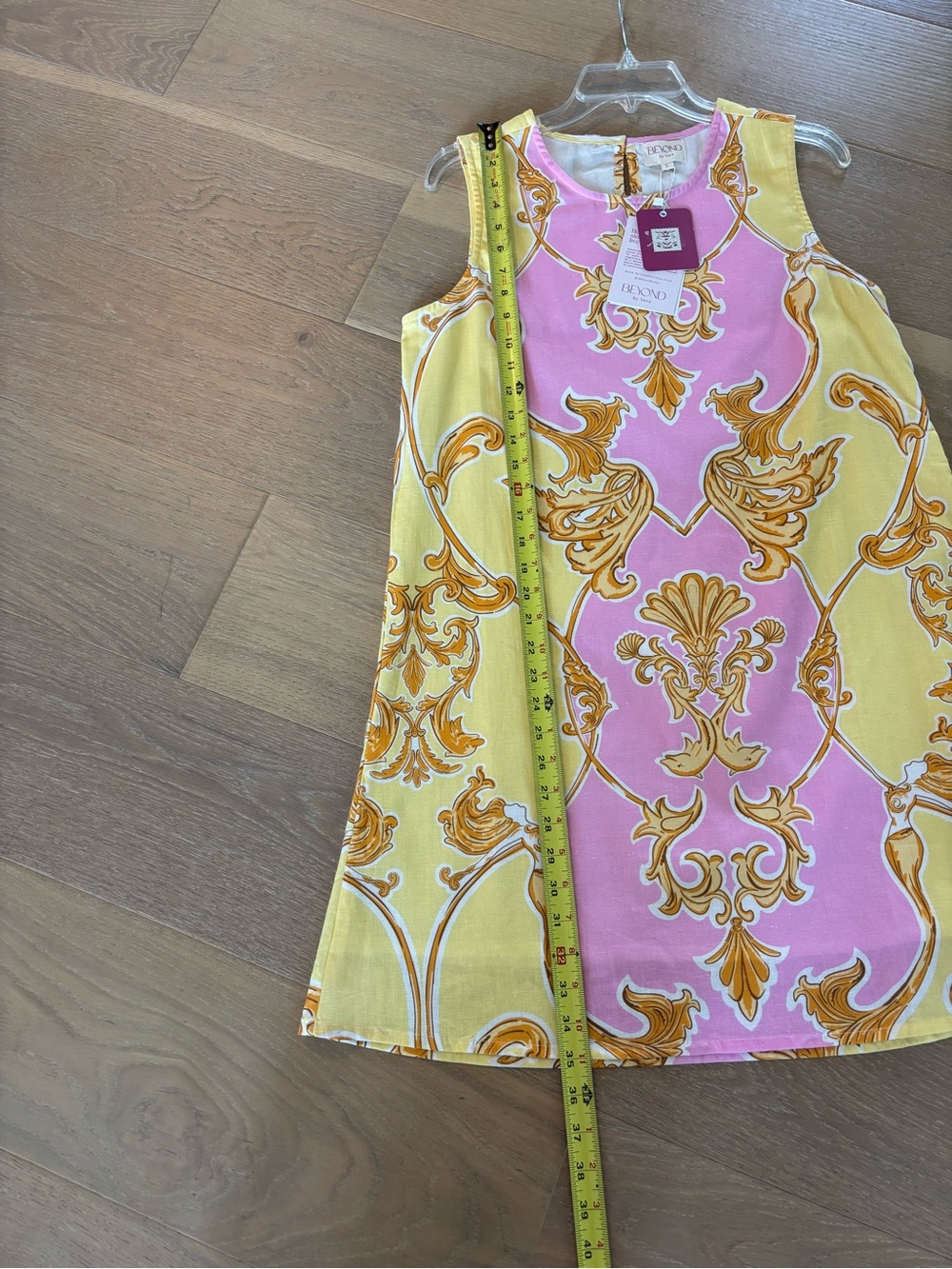 Beyond By Vera Frankie Dress Sirens Blush Large NWT Pink Yellow Shift Midi Mini - Picture 15 of 15